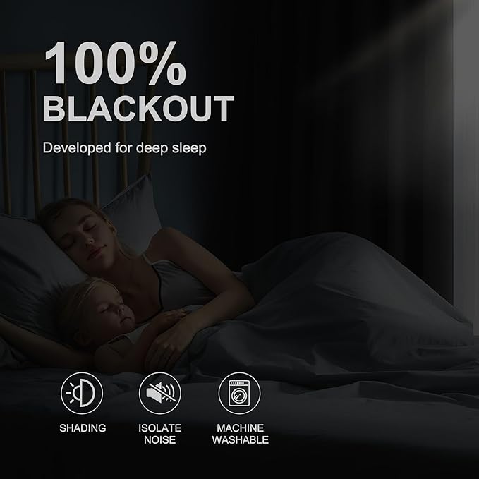 NICETOWN 100% Blackout Curtains 84 inch Long for Bedroom, Total Blackout Thermal Insulated Grommet Long Window Curtains 2 Panels Set, 2 Panels, Grey, 52 inch Wide