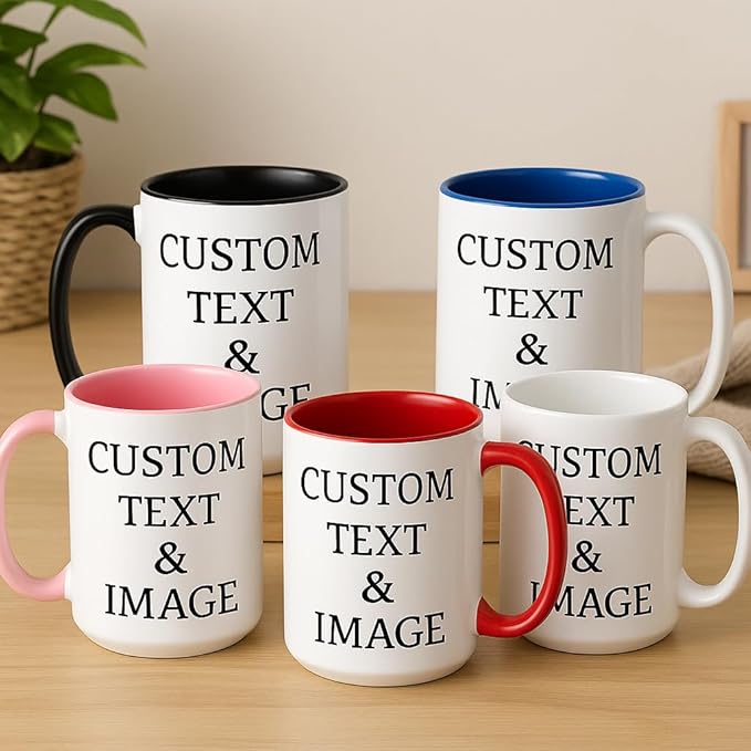 Customized 15oz Ceramic Coffee Mugs with Personalized Text and Photo Image Upload Novelty Gift, Personalize With Different Design And Images, Custom Gift (White)