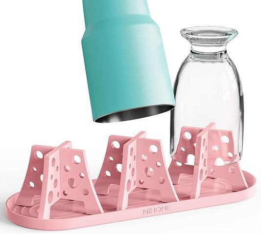 NiHome Silicone Water Bottle Drying Racks Set of 3 with Drip Tray,Cheese Style for Faster Drying,Bottle Dryer Racks Fit for Stanley YETI Cups Owala Sports Bottle Baby Bottle Thermoses Mugs