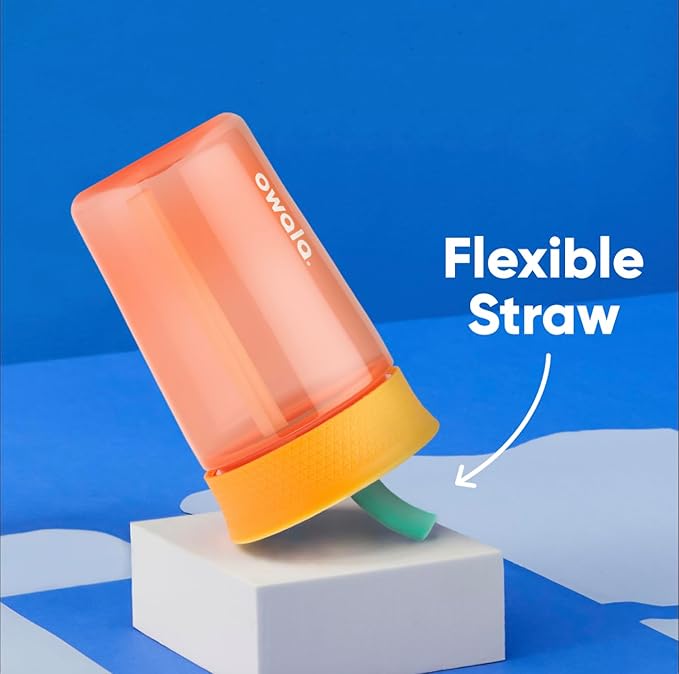 Owala Kids BPA-Free Plastic Tumbler with Spill Resistant Flexible Straw, Easy to Clean, Kids Water Bottle, Great for Travel, Dishwasher Safe, 15 Oz, Orange and Peach (Watermelon)
