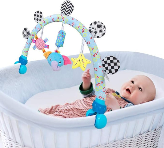 Travel Arch Bassinet Mobile Toys for Infant & Toddlers,Clip on Stroller Toy Crib Accessory & Pram Activity Bar Toy for Indoor and Outdoor (Elephant)