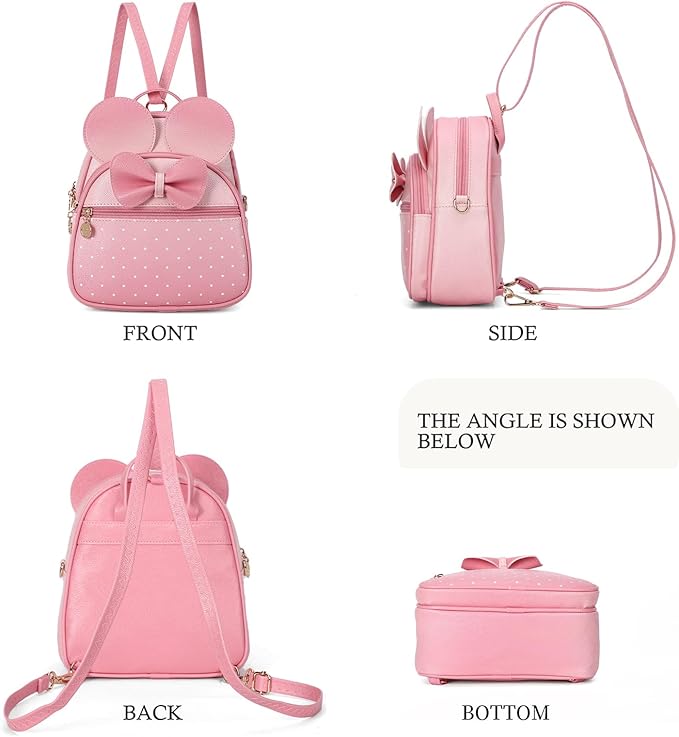 KL928 Girls Bowknot Polka Dot Cute Mini Backpack Small Daypacks Convertible Shoulder Bag Purse for Women