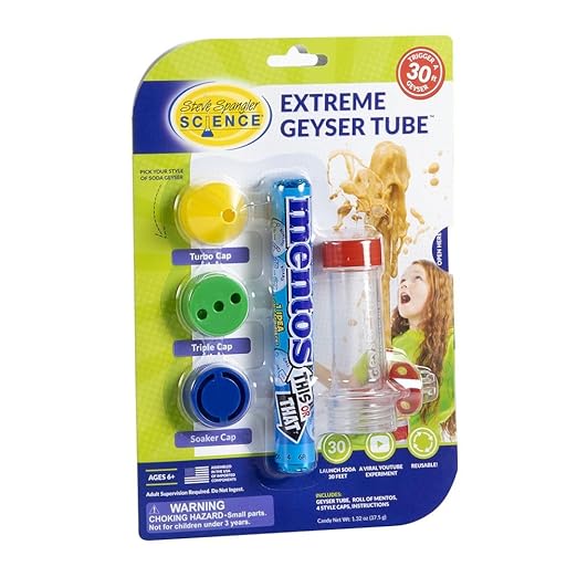 Steve Spangler Science Extreme Geyser Tube - Science Kit for Kids - Mentos & Soda Lab Experiment - Includes Tube, Candy, & Unique Spray Caps - Chemistry Magic - Classroom STEM Project