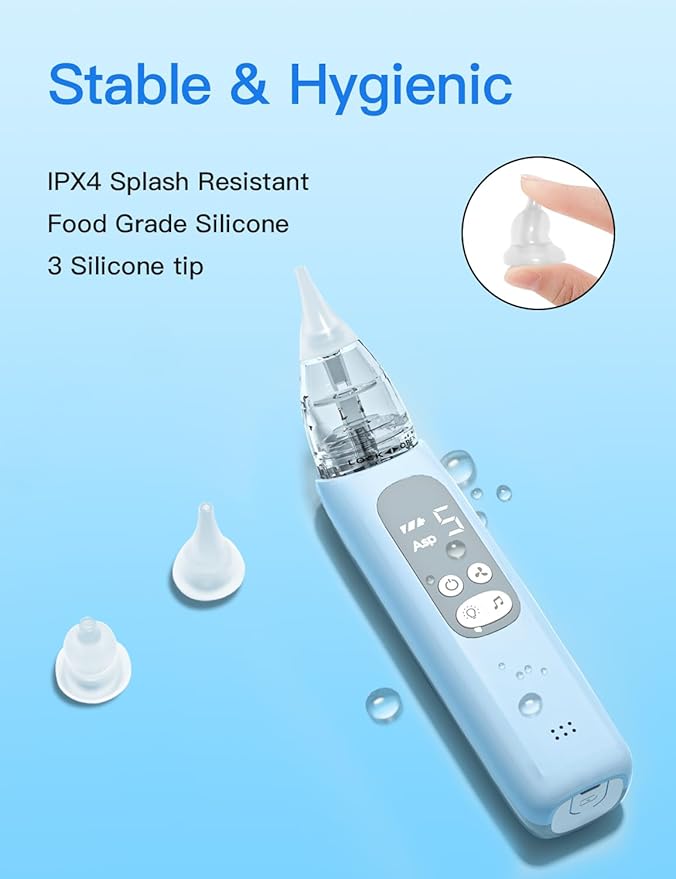 Baby Nasal Aspirator, Electric Nose Sucker with 5 Levels Suction, Soothing Light & Nursery Rhymes