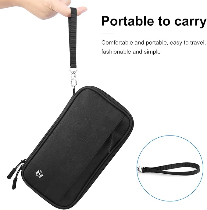 Passport Holder Family RFID Blocking Passport Wallet, RFID Travel Document Organizer for Women Waterproof Passport Wallet, Men Portable Case for Cards Credit Cards with Lanyard (Black-Medium)