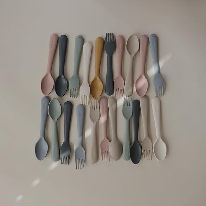 mushie Flatware Fork and Spoon Set For Kids | Made in Denmark (Sage)