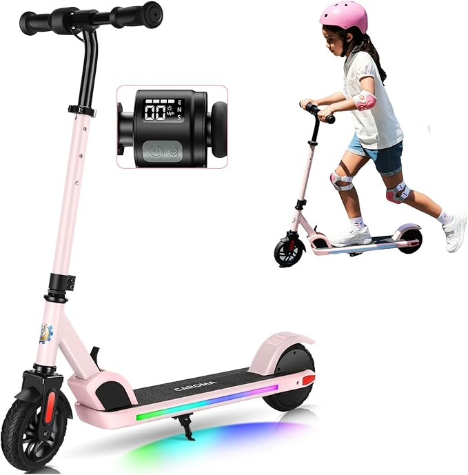 Caroma Electric Scooter for Kids Ages 6-12,150W/180WMotor,10 MPH Max Speed & 7 Miles,Colorful Lights,Adjustable Height & Speed,LED Display,Foldable Kids Electric Scooter 132 Lbs Max Load,Idea Gift