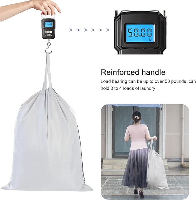 Polecasa Heavy Duty Laundry bag, 28 x36 inches Large Laundry Bag with 130gsm Tear Resistant Fabric and Handles, Durable Clothes Drawstring Bag for Laundry Hamper, College, Dorm, Travel, Silver