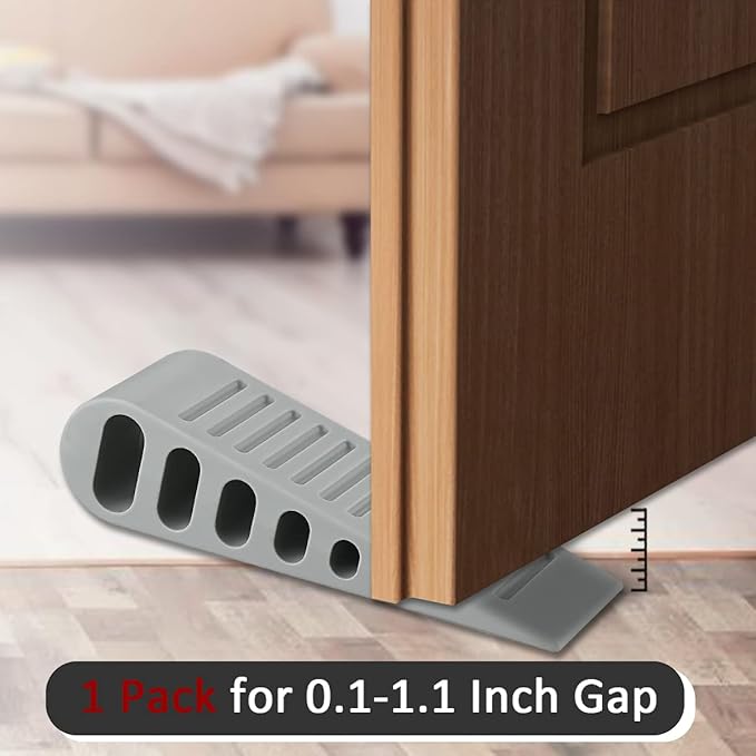 JQK Rubber Door Stopper Wedge, Grey 3 Pack Soft TPR Premium Door Stops for Bottom of Heavy Duty Door on Tile, Concrete, Carpet, Wooden Floor, DSB61-GY-P3