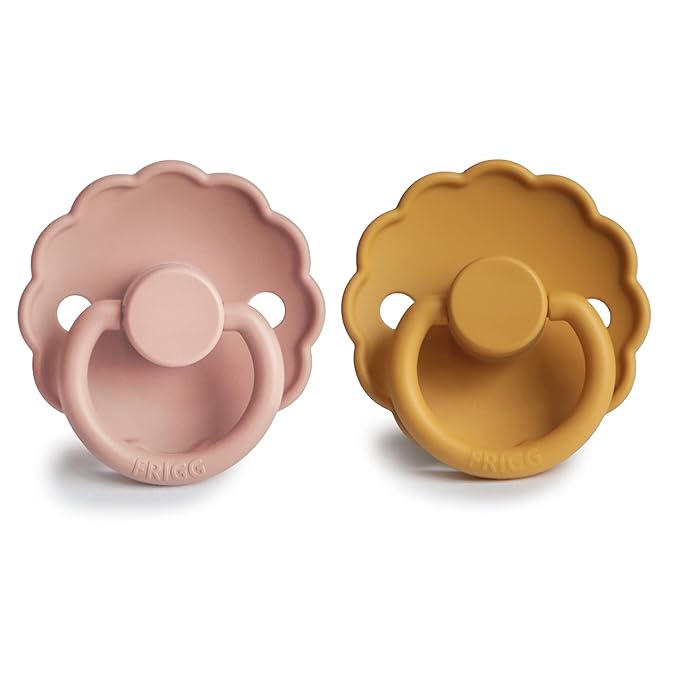 FRIGG Daisy SilkySoft Silicone Baby Pacifier | Made in Denmark | BPA-Free (Rose Gold/Honey Gold, 6-18 Months)