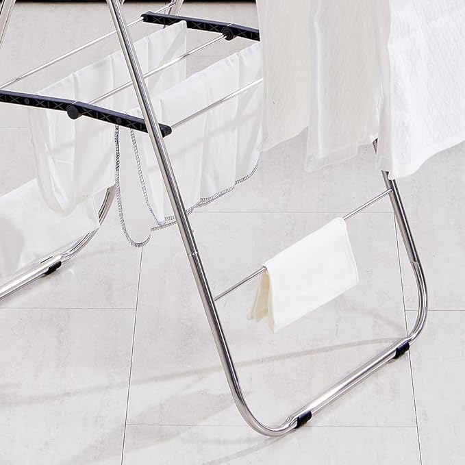 TRES BELLE 25NEW Stainless Steel Clothes Drying Rack(M)–Foldable,Lightweight,No-Slip Rods,Made in Korea,Indoor & Outdoor Use,Rust-Resistant,Towels,Underwear,Baby Clothes Drying–M Sizes