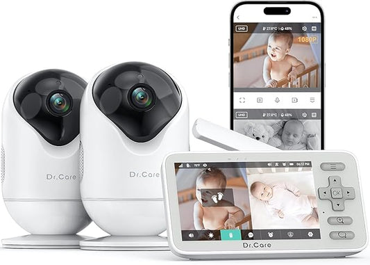 VistaView Lite Smart WiFi Baby Monitor with 2 Cameras- 4” 720P Split Screen & 1080P Camera App Control, Motion Alerts, Night Vision, 3000mAh Battery, 2-Way Talk, Triple Security, 1000ft Range