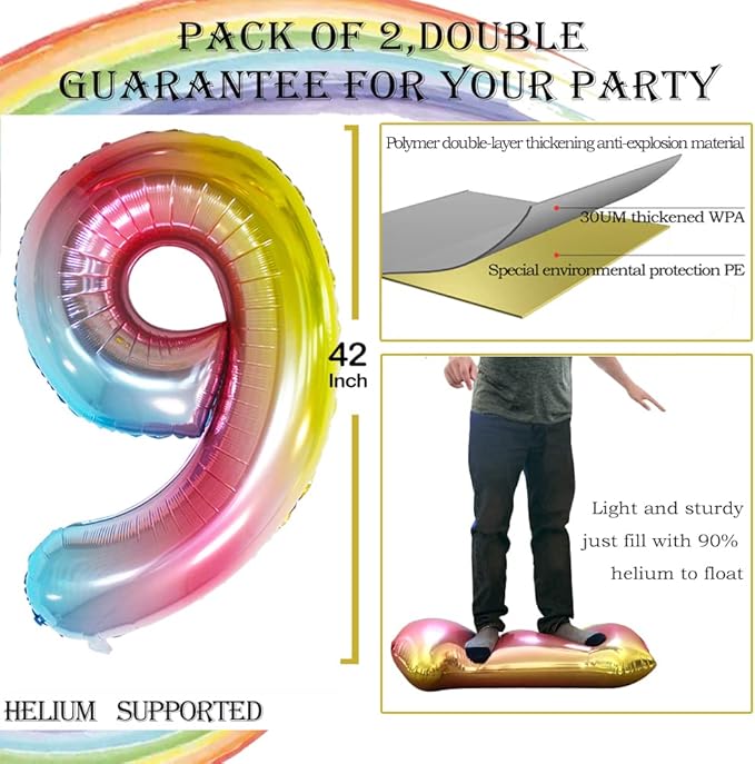 GOER Number 19 Balloons for 19th Birthday Sweet 19 Party Decorations,42 Inch Jumbo Foil Helium 91 Balloons for 91st Birthday Party Decoration (Rainbow)