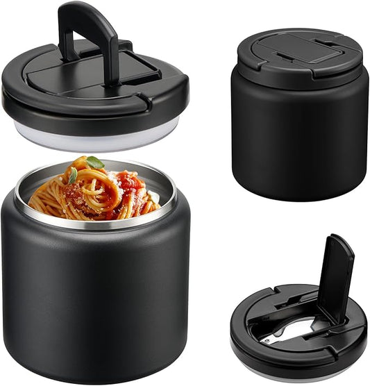 Soup Thermo for Hot Food Kids 25.5oz Lunch Containers with Buckle Lid Wide Mouth Hot Food Jar Vacuum Insulated Stainless Steel Bento Box Leakproof with Spoon(Black)