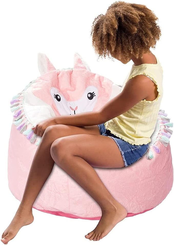Posh Creations Cute Soft and Comfy Bean Bag Chair for Kids, Animal - Pink Llama