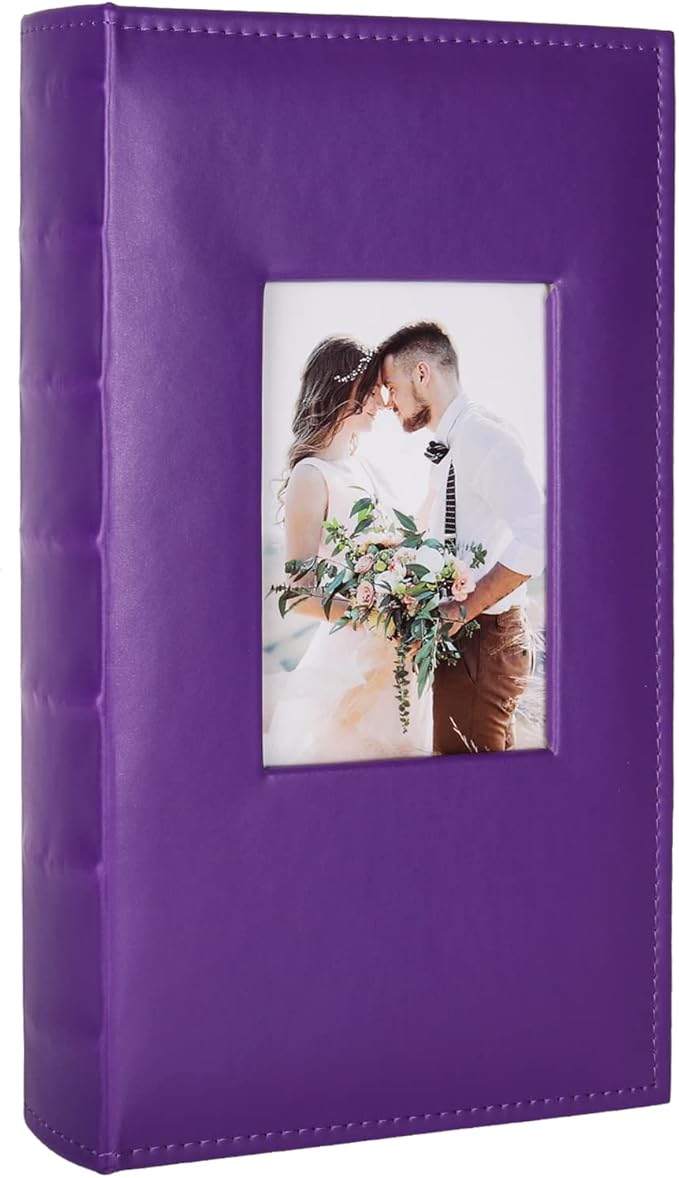 RECUTMS 6x4 Premium Leather Photo Album with 300 Pockets, Purple