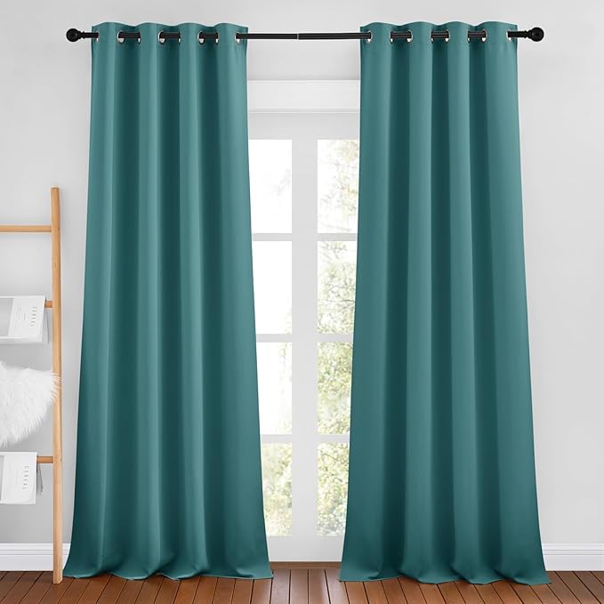 NICETOWN Sea Teal Blackout Bedroom Curtains 96 inches Long, Grommet Thermal Insulated Room Darkening Window Treatments Sound Reducing for Living Room, W46 x L96, 2 Panels