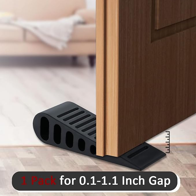 JQK Rubber Door Stopper Wedge, Black 6 Pack Soft TPR Premium Door Stops for Bottom of Heavy Duty Door on Tile, Concrete, Carpet, Wooden Floor, DSB61-BK-P6