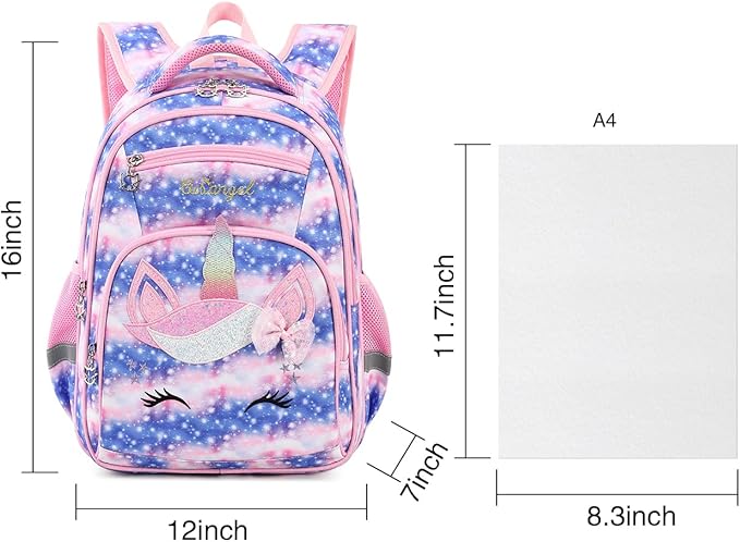Cusangel Backpack for Girls Boys School Bookbags Kindergarten Elementary Lightweight Waterproof Multifunctional Large Capacity for Backpack (16 inch Sky Unicorn Fun Prints)