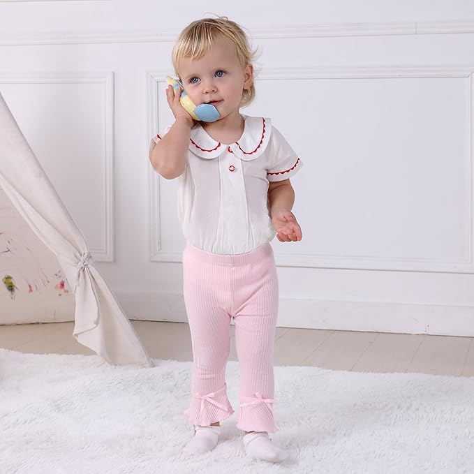 Newborn Toddler Baby Girl Pants Leggings Ribbed Straight Flare Infant Girl Pants Leggings Bell Bottoms 5 Packs