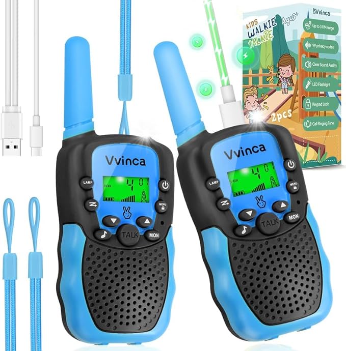 Vvinca Walkie Talkies Toys for Ages 5-7, Rechargeable Walkie Talkie Gifts for 3-12 Year Old Boy Girl with Flashlight 22CH 2 Way Radio 3 Mile Long Range for Adventure Game Camping Outdoor Hiking