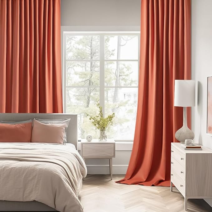 MIULEE Back Tab Burnt Orange Blackout Curtains 84 Inch Length 2 Panels Set for Living Room Bedroom, Fall Terracotta Rod Pocket/Pinch Pleated Thermal Insulated Room Darkening Light Blocking Curtains