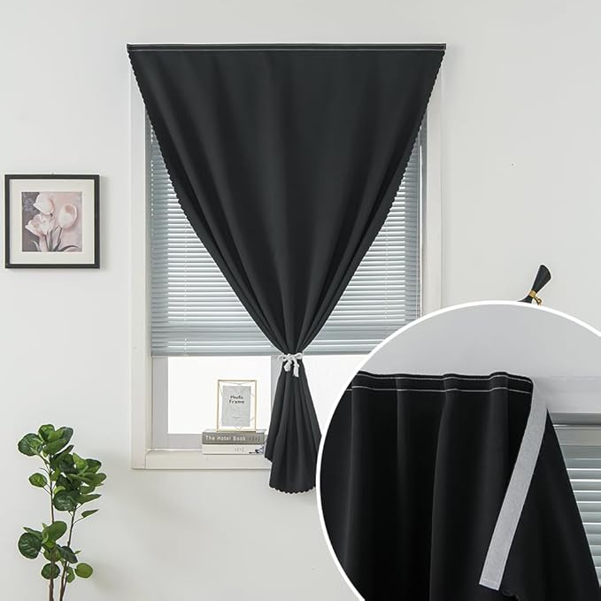 Adhesive Blackout Curtains- Self Stick Shades Window Blinds Curtains No Rod Needed Easy to Hang Curtains, Use for Bedroom, Living Room, Dining Room, Kitchen, Home Office, 59"W X 71"L, Black, 1 Panel