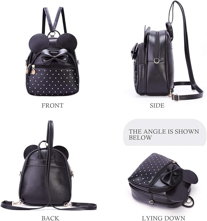 KL928 Girls Bowknot Polka Dot Cute Mini Backpack Small Daypacks Convertible Shoulder Bag Purse for Women