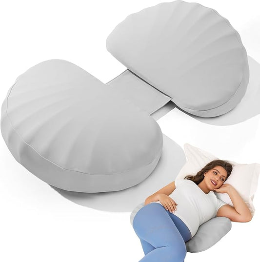 Pregnancy Pillow for Sleeping Memory Foam Pillow for Side Sleeper, Maternity Pillow Support for Back, Belly, HIPS for Pregnant Women, Portable and Adjustable Travel Wedge Pillow (CoolingSilk Grey)