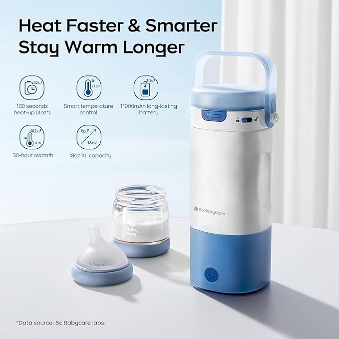 Bc Babycare Portable Milk Warmer for Travel, Portable Bottle Warmer with Fast Heating & Long Battery Life, 18 Ounces Large Capacity