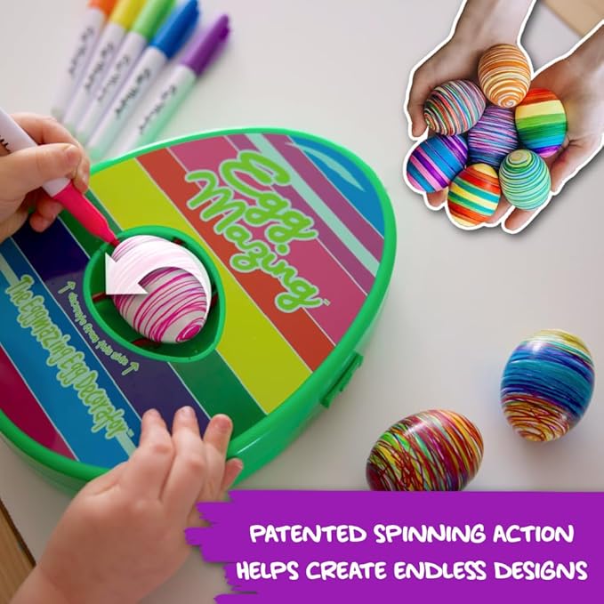 The Eggmazing Egg Decorator Easter Egg Decorator Kit - Arts and Crafts Set - Includes Egg Decorating Spinner and 8 Colorful Quick Drying Non Toxic Markers (Spring Green) - Packaging May Vary