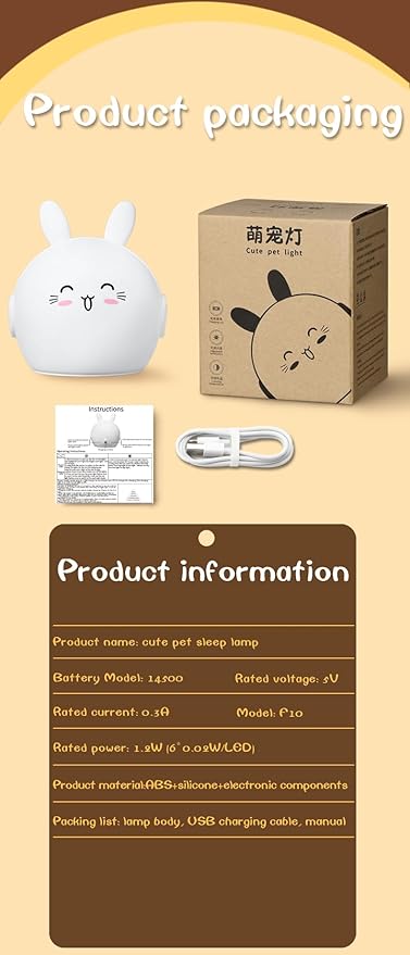 Night Light Kids, Cute Soft Glow Protect Eyes Night Light Bunny Lamp with 30mins Timer Rechargeable Nightlight for Kids Children Women Girls Toddler Bedroom Bedside Livingroom