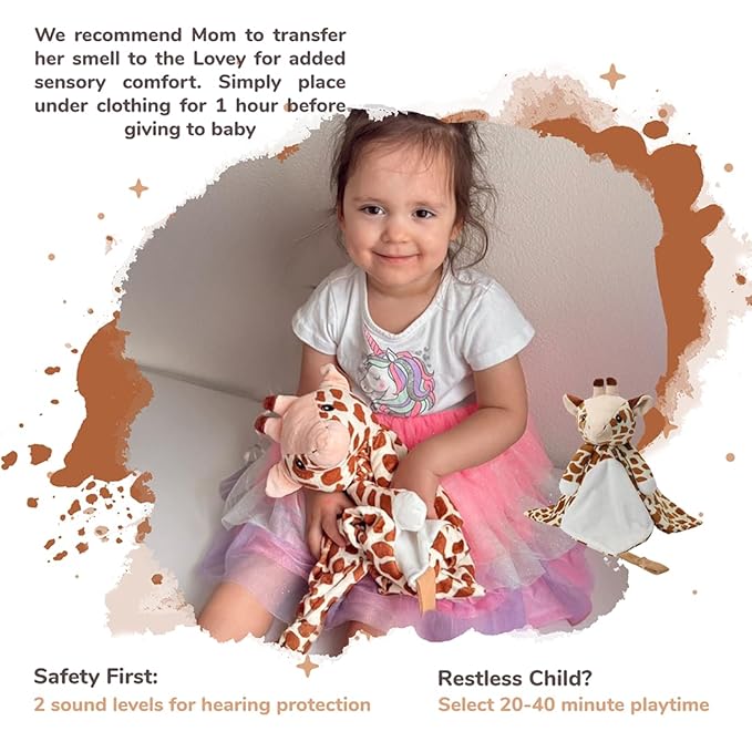 Love By Emi Baby Music Lovey Brown Giraffe, Baby Sleep Soother for Crib & Cuddle Bedtime, White Noise with Heartbeat & Lullaby, Plush Sound Machine Toy, Stuffed Animal for Newborns, Infants & Toddlers