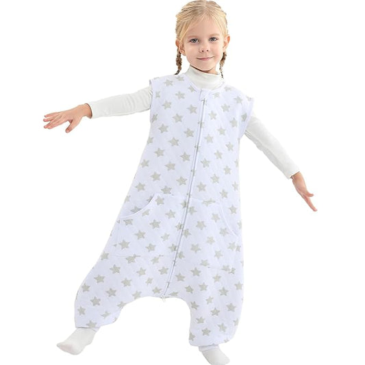 Baby Toddler Sleep Sack with Feet 2.5 TOG Winter, Wearable Blanket with Legs, Toddler Sleeping Sack Long Sleeve (Greystar, 3T-5T)