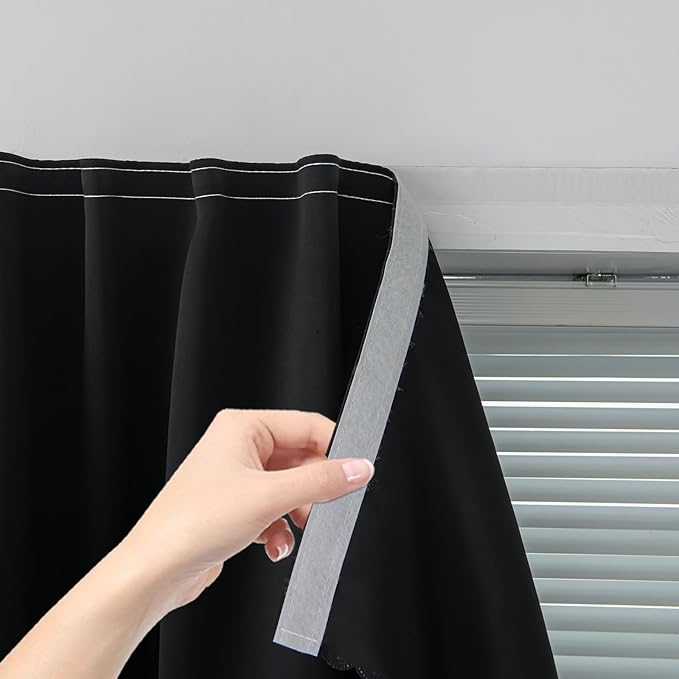 Adhesive Blackout Curtains- Self Stick Shades Window Blinds Curtains No Rod Needed Easy to Hang Curtains, Use for Bedroom, Living Room, Dining Room, Kitchen, Home Office, 47"W X 79"L, Black, 1 Panel