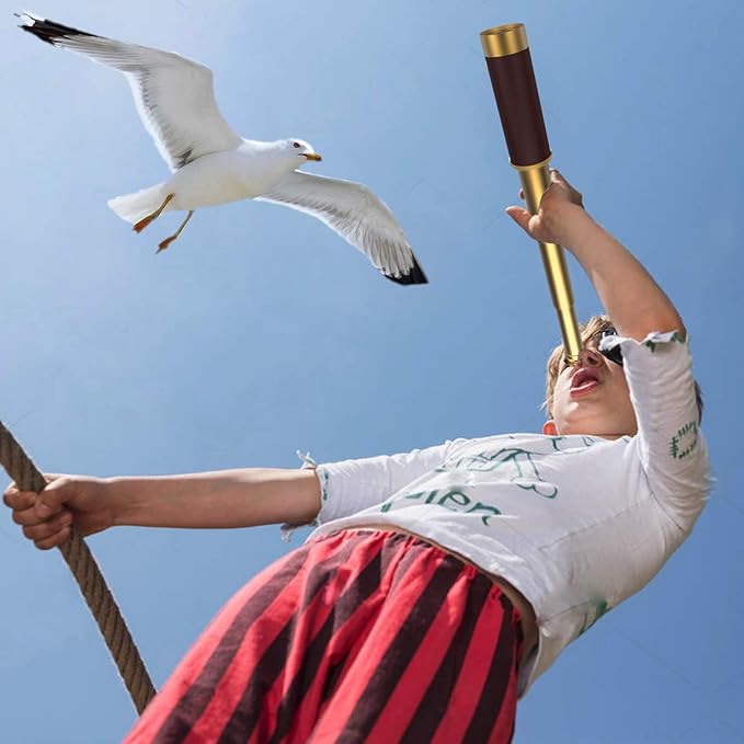 Pirate Monocular Telescope, 25x30 High Powered Zoomable Collapsible Brass Spyglass Handheld Waterproof Telescope Monocular for Bird Watching Hunting Hiking Travelling