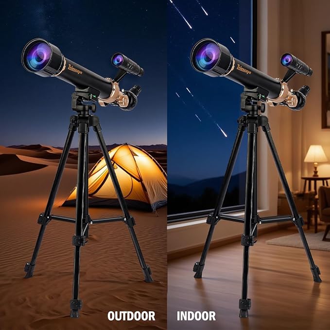 Telescope for Kids& Adults with 60X/30X Lenses, Adjustable Alloy Tripod, Mobile Phone Holder, 360° Gimbal Mount for Stargazing and Nature Viewing,Suitable for Astronomy Enthusiasts