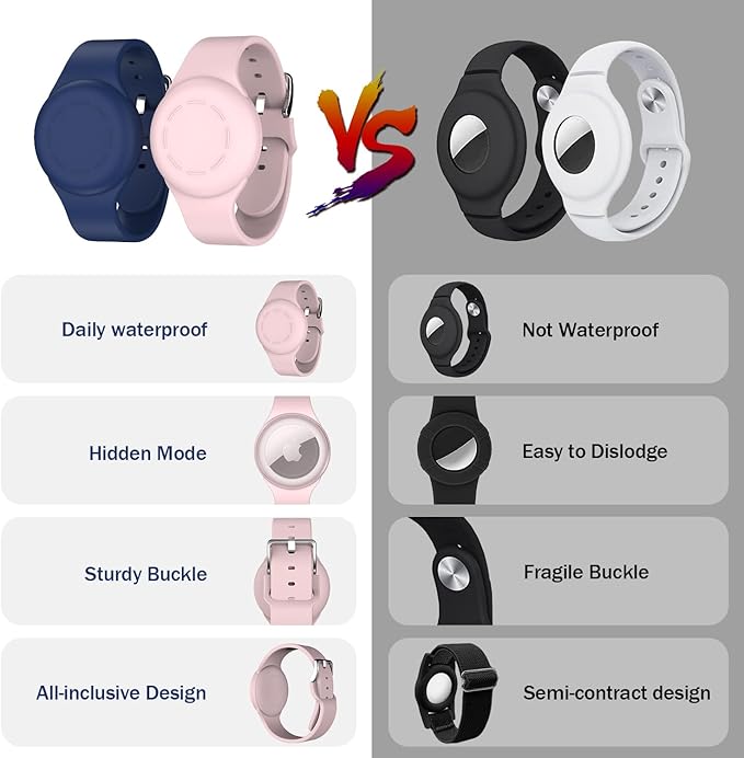 R-fun Waterproof for Air Tag Bracelets [2 Pack] Compatible with Apple Air Tag Finders with Soft Silicone,Anti Lost GPS Item Finders Case Cover,Night Blue/Pink