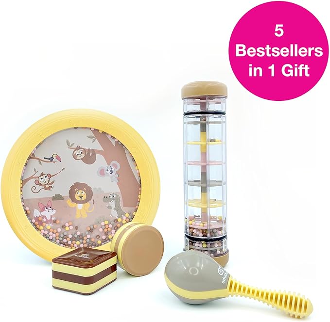 Edushape Soothing Sounds Gift Set - Baby Musical Instruments & Toddler Music Set - Includes Hand Drum, Rain Stick, Shakers, Maracas - Interactive Baby Musical Toys for Kids & Toddlers 18 Months & Up