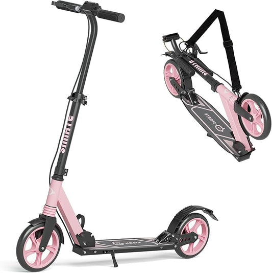 Kick Scooter for Kids Teens & Adults, 4 Adjustable Heights, 8IN All Terrain Big Wheels, Dual Brakes & Dual Suspension, Foldable and Lightweight, Gifts for Girls Boys