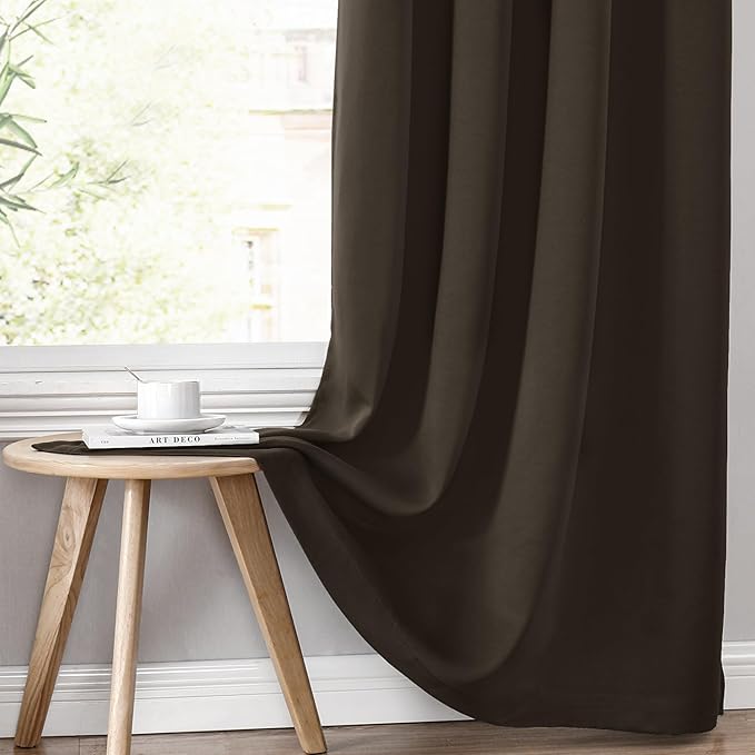 ChrisDowa 100% Blackout Curtains 63 inch Long for Bedroom with Black Liner, Extra Wide 2 Thick Layers Total Blackout Thermal Insulated Grommet Window Curtains 2 Panels Set (Brown, 60 x 63 Inch)