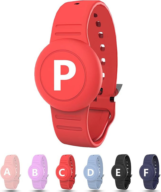 Waterproof Bracelet for AirTag Kids, Personalized Initial Letter Hidden Holder Compatible with Air Tag, Silicone Case for Airtag Adjustable Anti-Lost GPS Tracker for Toddler Child Elder, P