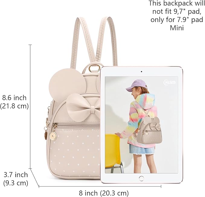 KL928 Girls Bowknot Polka Dot Cute Mini Backpack Small Daypacks Convertible Shoulder Bag Purse for Women