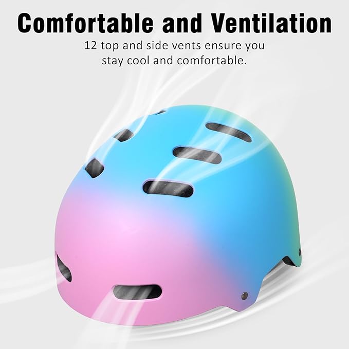 Skateboard Bike Helmet for Adults Women Men Youth Kids (2-3-5-8-14+ Years Boys Girls) - Lightweight Multi-Sport Adjustable Helmets for Bicycle Skateboard Scooter Skate Cycling