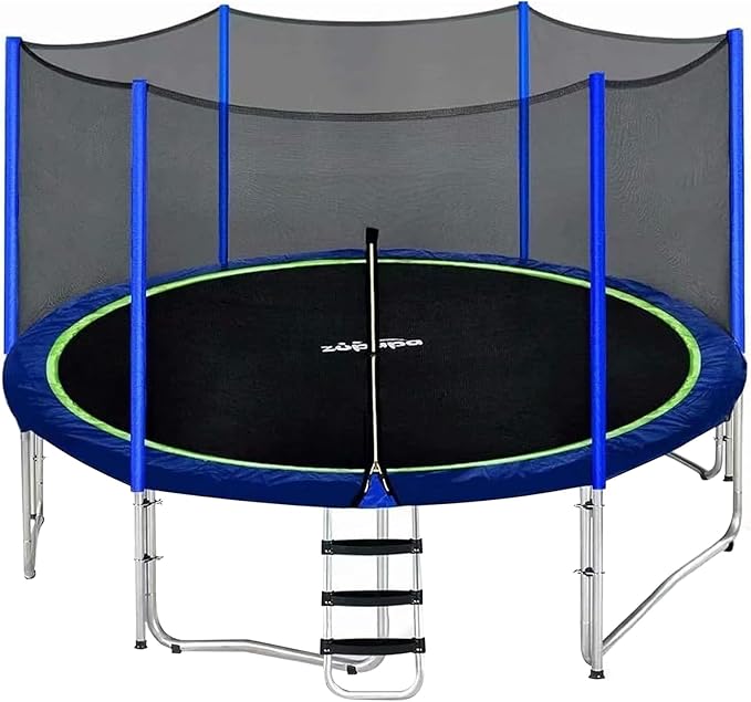 Zupapa Trampolines No-Gap Design 1500 LBS Weight Capacity 16 15 14 12 10 8FT for Kids Children with Safety Enclosure Net Outdoor Backyards Large Recreational Trampoline