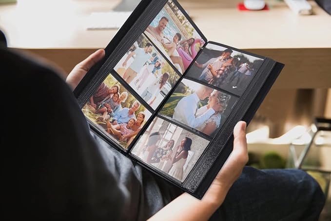 RECUTMS Photo Album 4x6 300 Pocket Black Pages PU Leather Slip-in Picture Album for Baby Family Anniversary Wedding Mother's Day (Blue)