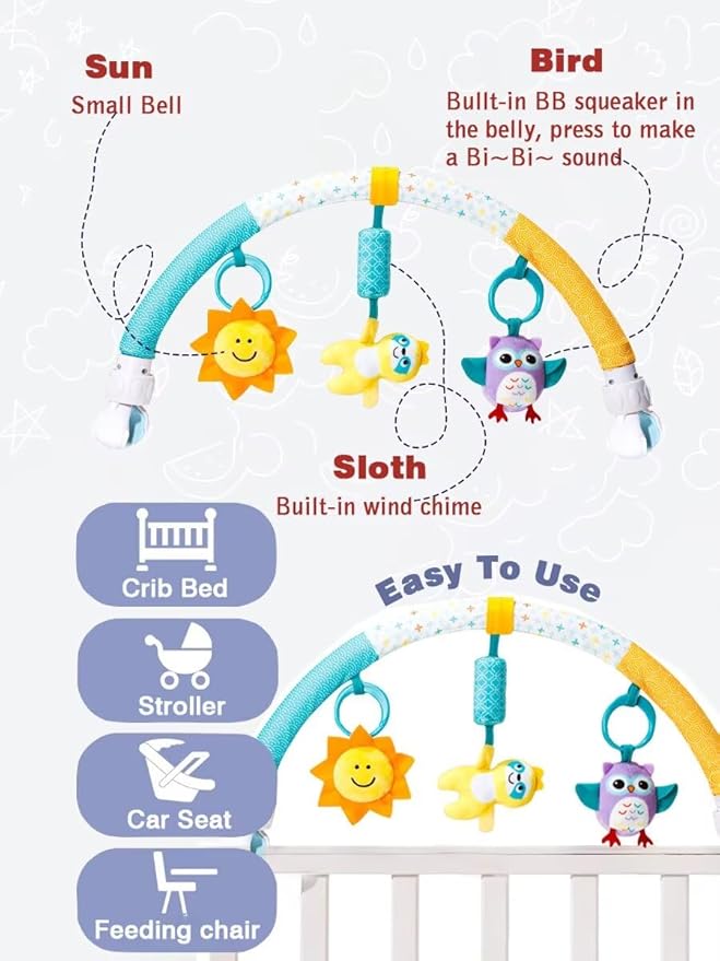 Pau1Hami1ton Baby Stroller Arch Toys, Car Seat Toys,Bouncer Toy Bar/Mobile for Bassinet,Adjustable Baby Hanging Toys Fit for Crib Bed,Stroller,Car Seat,Baby Gifts.S-19(Sloth)