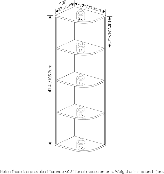 Furinno Pasir 4-Tier Corner Open Shelf Bookcase, French Oak