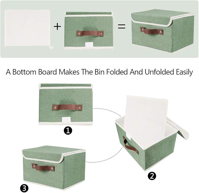 Lucky Monet Storage Bins Boxes with Lids 2 Pack Decorative Storage Boxes Collapsible Fabric Storage Basket Containers Lidded Storage Cube for Organizing Closet Home Office, 15"x 10"x 10" (Green)