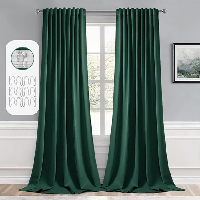 MIULEE Hunter Green Back Tab Blackout Curtains 120 Inch Long 2 Panels Set for Living Room Bedroom, Rod Pocket/Pinch Pleated Extra Long Thermal Insulated Room Darkening 10FT Window Drapes